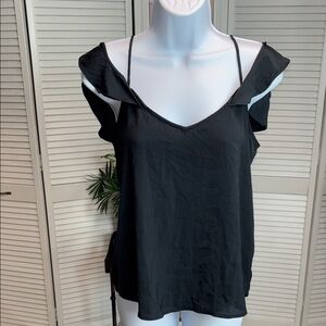 Abercrombie & Fitch Black Ruffled Cold Shoulder Top